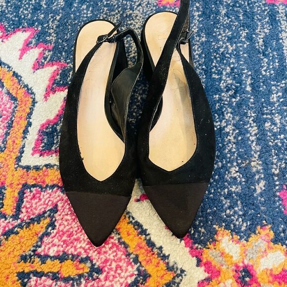 EUC MNG by Mango Black Pointed Slingback Heels 8 - Picture 1 of 4